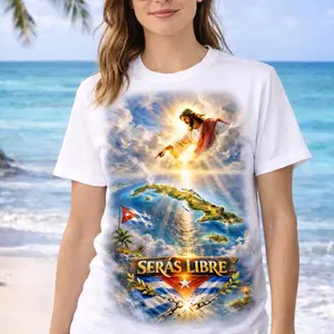 Cuba Serás Libre Unisex T-Shirt - Cuban Flag Design, White Tee for Men & Women