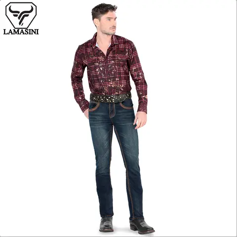 LAMASINI JEANS Cowboy Heavy Denim Jeans LM1851 Dark Blue - Classic Design, Comfortable Fit, Casual Style for All Seasons
