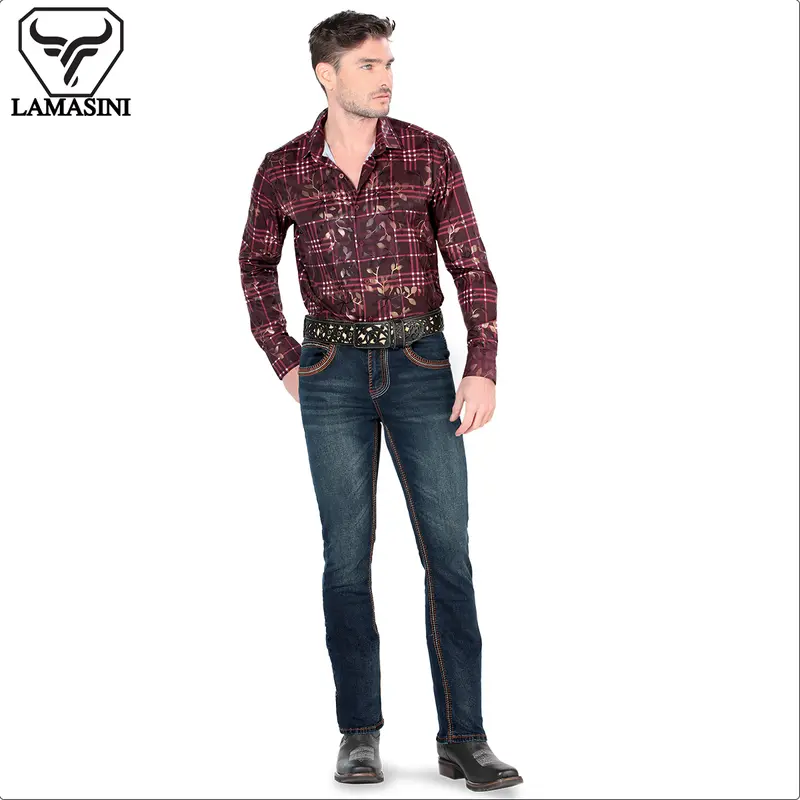LAMASINI JEANS Cowboy Heavy Denim Jeans LM1851 Dark Blue - Classic Design, Comfortable Fit, Casual Style for All Seasons