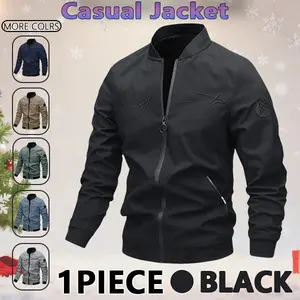 Men's Casual Windproof Jacket Outdoor Mountaineering Camping Polyester Personalized Letter Embroidered Pilot Jacket Beige Grey Qh Long Sleeve Zippers