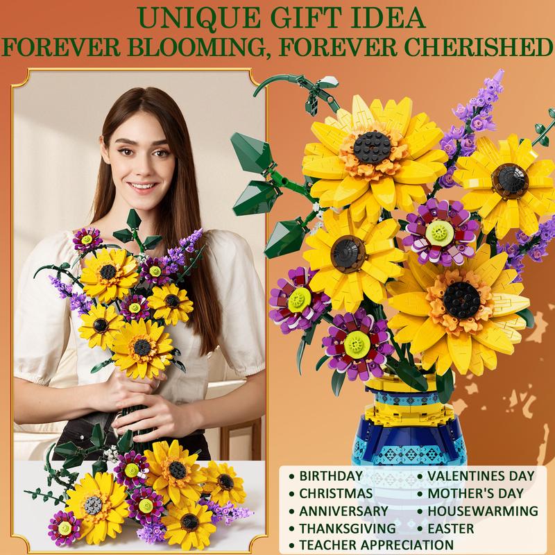 Mayicivo 1769PCS Sunflower Bouquet Building Blocks with Vase Kit for Her Wife Him Anniversary Birthday Gift for Women Men Adults Decorative Ornaments for Bedroom Mayicivo 1769PCS Sunflower Bouquet Building Blocks with Vase Kit for Her Wife Him Anniversary Birthday Gift for Women Men Adults Decorative Ornaments for Bedroom
