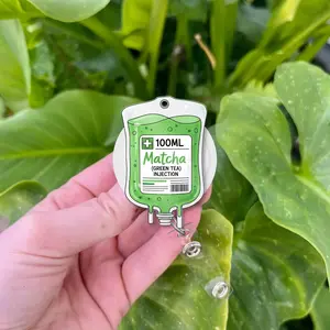 Funny Matcha Badge Reel, Green Tea IV ID Clip, Cute Nurse Caffeine Gift, Retractable Holder for Doctor, CNA, Medical Student