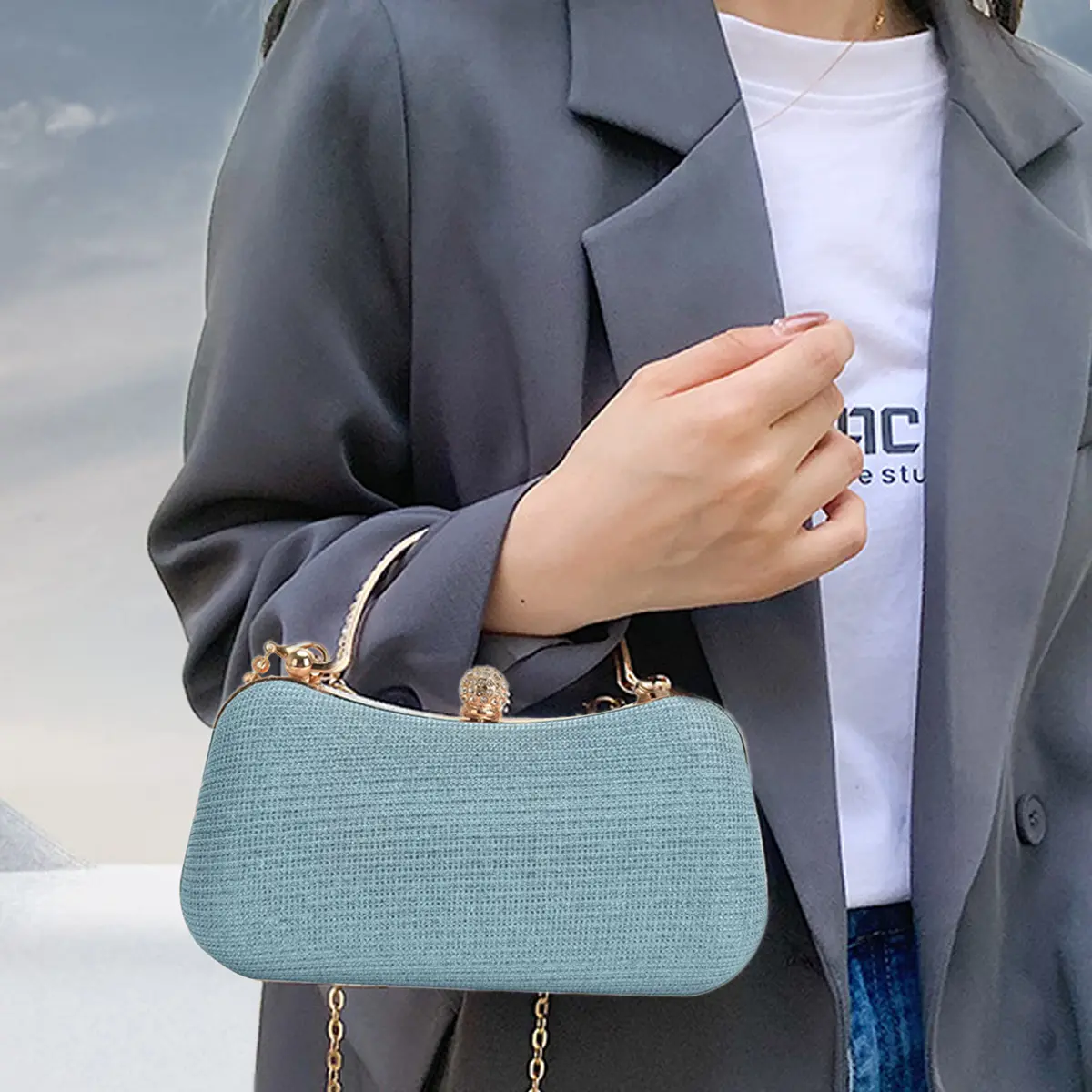 Elegant Glittery Kiss Lock Purse, Durable PU Leather Crossbody Chain Bag for Women, Mini Clutch for Wedding & Cocktail Party, Buckle, Lightweight, Mini Messenger, Decorative Buckle, Cocktail Wear, Evening, Messenger Bag