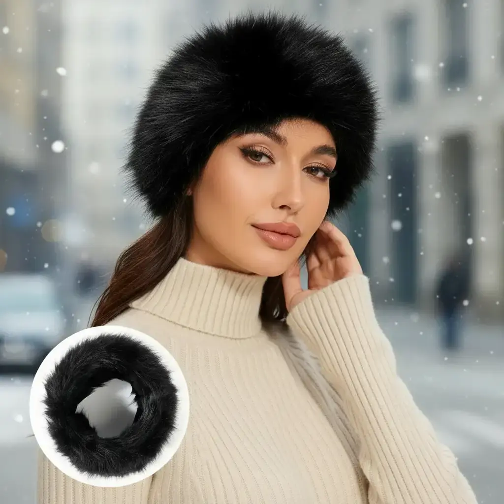 Women's Fluffy Faux Fur Ear Warmer Headband - Solid Black Fashion Accessory with Warm Fleece Lining for Cold Weather, Everyday & Outdoor Sports Cold Weather Accessories, Female, Fluffy Earwarmer, Gentle On Skin And Hair, Keep Warm