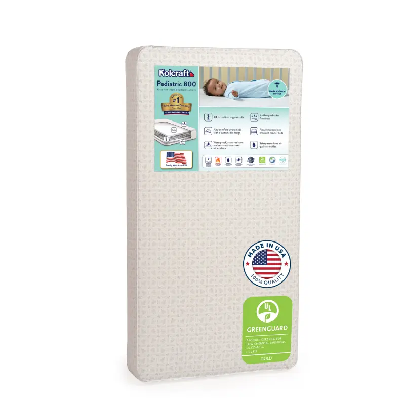 Kolcraft Pediatric 800 Extra Firm Baby Crib & Toddler Mattress, 80 Coil, Waterproof, Ecru