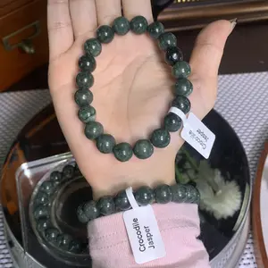 【Crocodile Jasper】Crocodile Jasper Bracelet Round Green Stone Beads for Jewelry Making Unisex