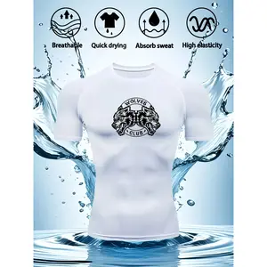 WOLVES Wolf Head Print Men's Crew Neck T-Shirt - Quick-drying, breathable, sweat-absorbing shirt, suitable for fitness, gym, and running, lightweight and comfortable, quick-drying short-sleeve moisture-wicking shirt for sports and fitness training