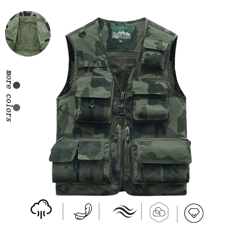 Men's Tactical Camouflage Waistcoat - Menswear Sleeveless Workwear with Multifunctional Pockets for Outdoor Fishing, Photography, Tools and Gadgets Storage
