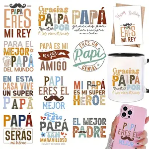 12 Spanish Father'S Day Happy DIY UV Transfer Stickers, Suitable for Mugs, Coffee Cups, Glasses, Vases, Laptops, Phone Cases, Greeting Cards, Illustrations, Albums, Gift Boxes, Journals, Planner Decals, Gift Wrapping Decorations, Crafts, Handmade Supplies