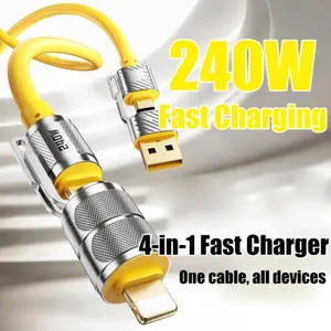 Four-In-One 240w Fast Charging Cable, Supports PD Protocol, High-Speed Data Transfer, USB-C 4in1 Charger for iPhone 15, Macbook, Xiaomi, Samsung, Super Fast Charger, Type C Charging