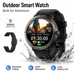 GPS Smart Watch for Men Women, Bluetooth Call Rugged Smartwatch with 1.32” AMOLED Display, Heart Rate Blood Oxygen Sleep Stress Monitor, Compass Altimeter Barometer, 170+ Sports Modes, 5ATM Waterproof Fitness Tracker for Android iOS