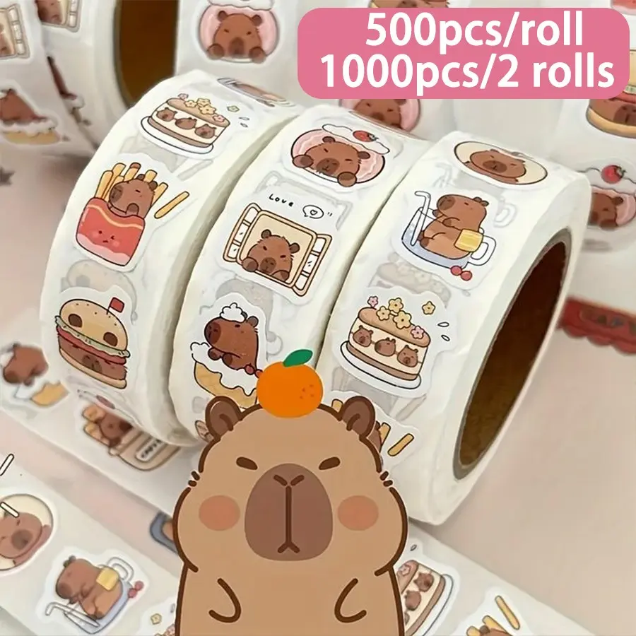 500/1000pcs Capybara Stickers, Decorative Stickers, Aesthetic Stickers, Self-Adhesive Animal Pattern, Ideal for Crafts, Skateboard, Holiday Presents, Laptops & Scrapbooks, Scrapbooking, Decorative Stickers