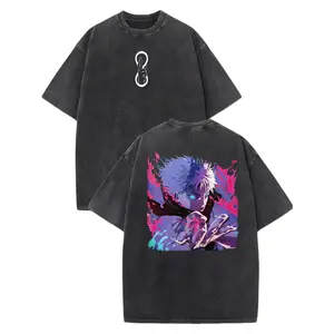 Vintage Mineral Wash Anime Streetwear Tee | Gojo Satoru Domain Expansion Back Print Oversized T-Shirt