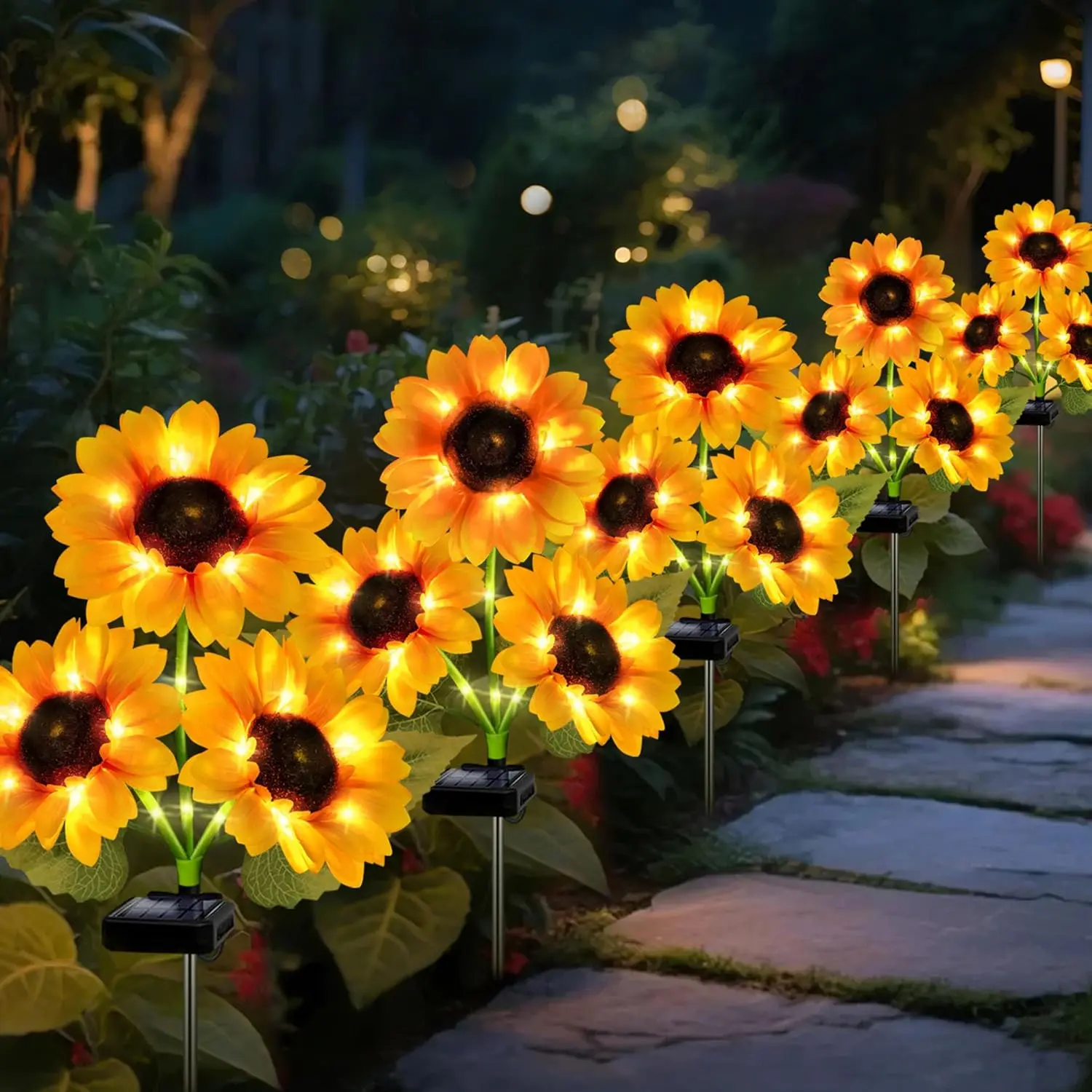 Solar Garden Sunflower Lights Outdoor, 2/4/6-Pack with 6/12/24 Large Flowers, Waterproof Decor, Birthday Gifts for Mom, Pathway Patio Yd Fall Decor (Sports & Outdoor Camping & Hiking Lights & Lanterns)