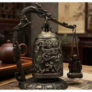 Antique Good Luck Bell Feng Shui Dragon Bell Buddhist Collectible Ornament Meditation Decoration Home Feng Shui Decoration Gift Bronze Living Room