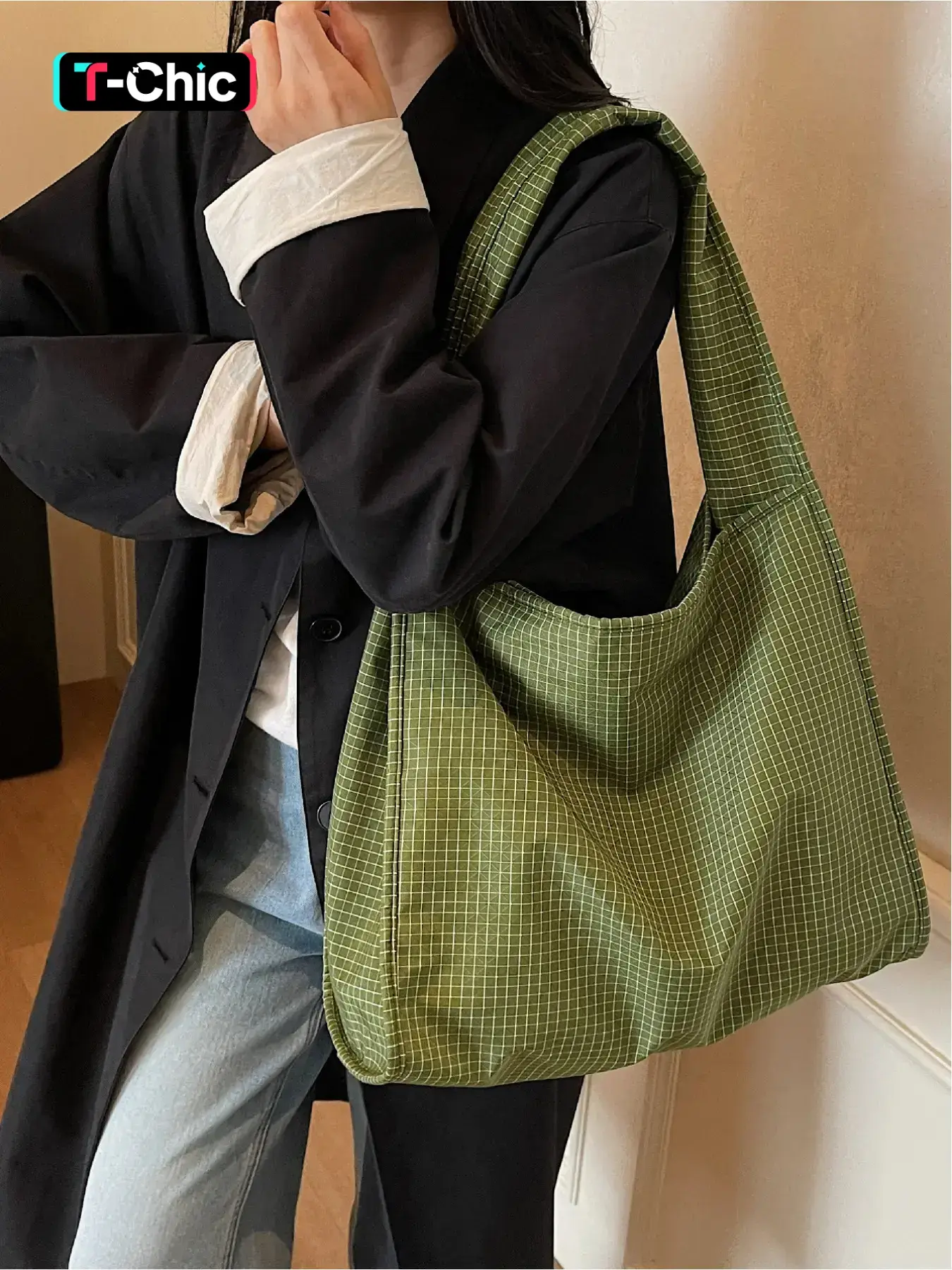 Large capacity fashion trend single shoulder tote bag canvas bag artistic new style fashionable lazy single shoulder tote bag commuting leisure