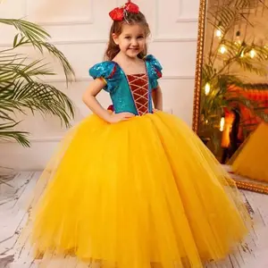 012 Flower Dress Young Girls Ruffle Sleeves Heart Castle Print Party Dress Suitable For Birthday Party Princess Style Dress For Wedding Holiday And Performance