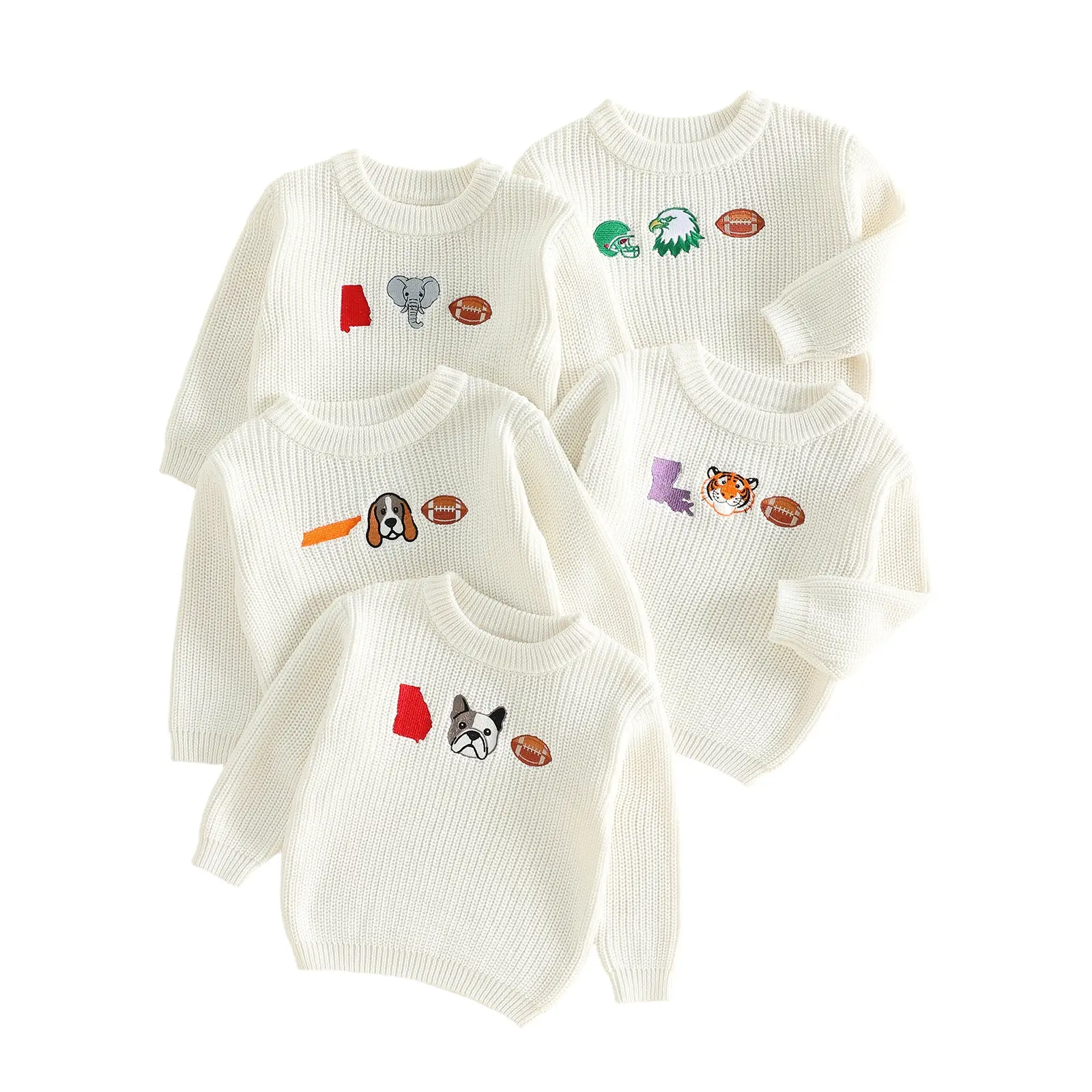 Infant Baby Boy Girl Game Day Sweater Bird Football Embroidery Long Sleeve Crew Neck Knit Tops 0-18 Months