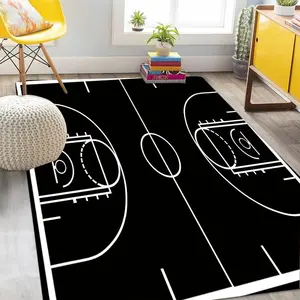 Basketball Court Pattern Floor Mat, Non-slip Washable Floor Carpet, Decorative Area Rug for Home Living Room Bedroom Office