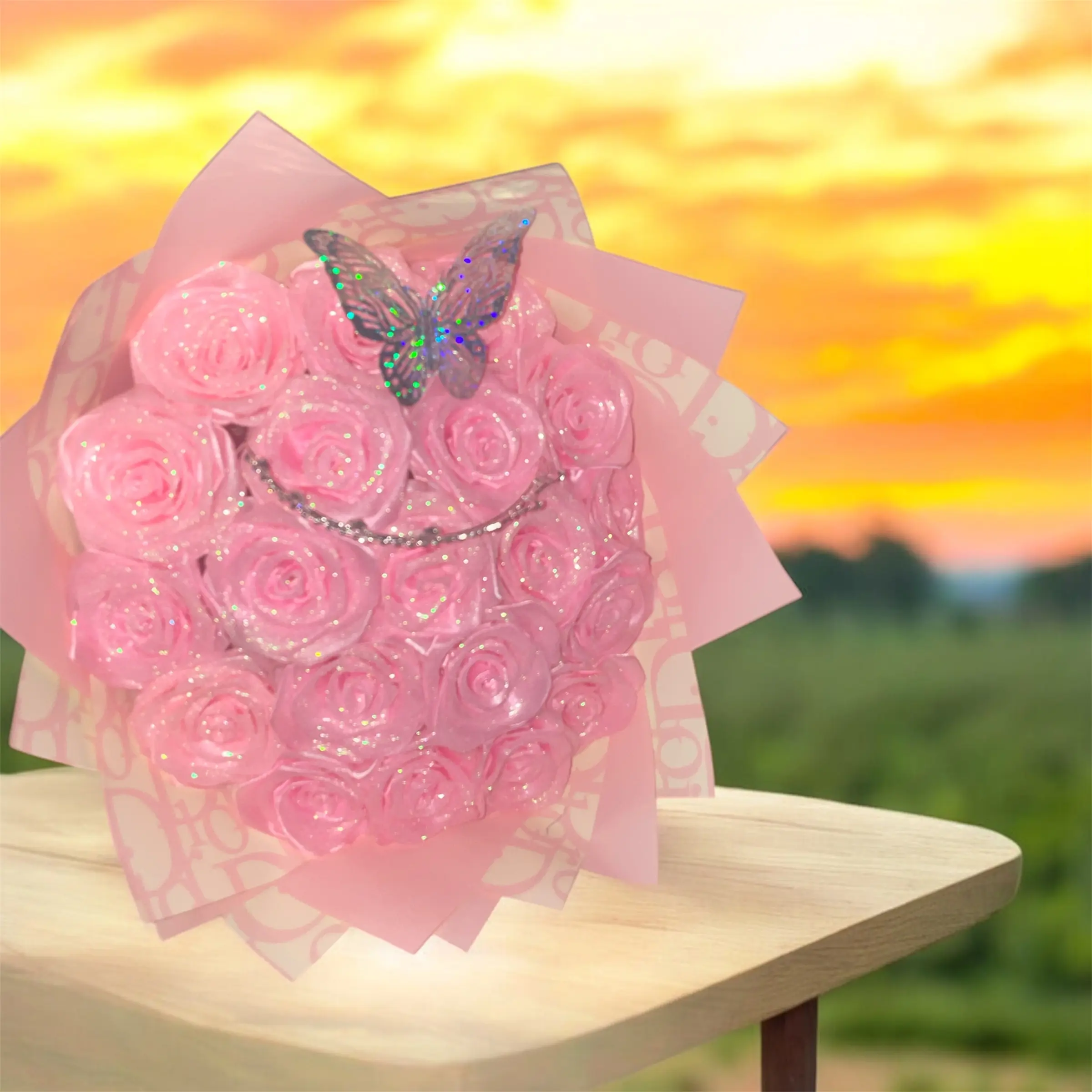 Glitter Roses Bouquet, Shiny Artificial Roses Flowers with Stems DIY Fake Glitter Flowers Bouquet for Valentine's Day, Mother's Day, Anniversary artificial bouquet