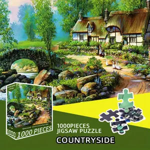 1000pcs Jigsaw Puzzle for Adults - Large 28x20in Countryside Landscape with Cottage, Stone Bridge & Floral Garden - Challenging Puzzle for Advanced Players, Vibrant Wall Art Decor - Perfect Gift for Birthday, Christmas, Family Game Nights