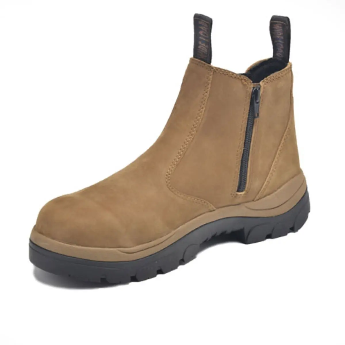 Men's 6E Wide Width Soft Leather Chelsea Boot - Wide Load 390TZN Taupe, Side Zip, Elastic Panel, Rubber Sole Boot