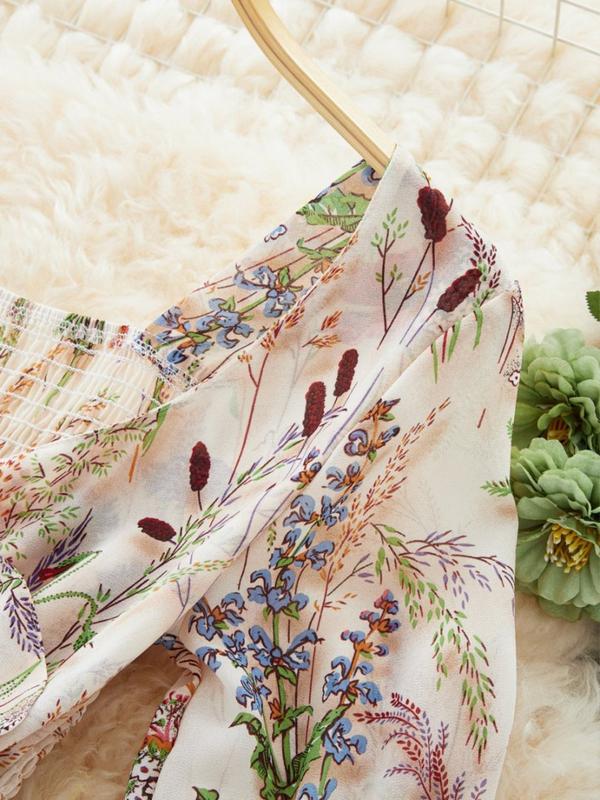 Elegant Floral Print Dress for Women, French Style Fashionable Ladies' Clothing, New Arrival European Inspired Design Casual Wear