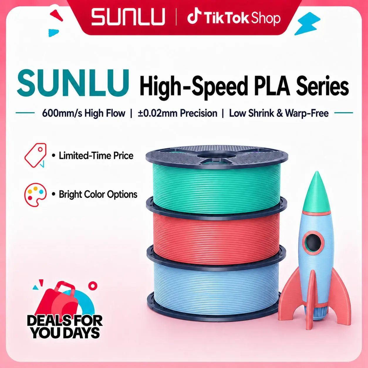 High Speed PLA Series, 30mm²/s Flow-600mm/s Speed Print Range, +/-0.02mm Dimensional Accuracy, Neatly Wound, Energy Saving, 500% Fluidity, 180% Heat Dissipation, Designed for Fast Printing