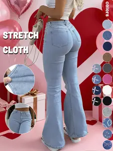 GILIPUR Y2K Women's High Waist Flare Leg Jeans, Casual Button Fly Pocket Design Bell Bottom Denim, Women's Bottoms for Daily Wear, Kardashian Style, Fashionable And Versatile Women's Jeans, ValentinesGift，ValentinesOutfit