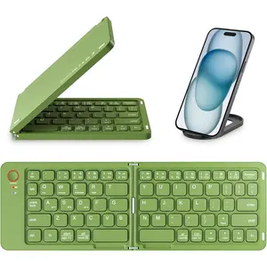 SQ-KBB001 Mini Foldable Bluetooth Keyboard - Portable Wireless Full Size Keyboard (Sync Up to 3 Devices), Ultra-Slim Aluminum Travel Folding Keyboards for iPhone iPad Mac Android Windows iOS (Green)