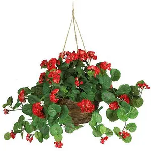 Nearly Natural Geranium Hanging Basket Silk Plant