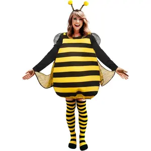 Adult Bumblebee Halloween Costume, Black and Yellow Striped, With Socks Wings and Antennae