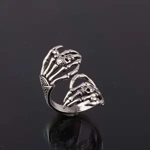 Halloween Hollow Skull Claw Ring - Adjustable-Opening Artificial Gemstone Jewelry, Fashion Gift for Personal Style