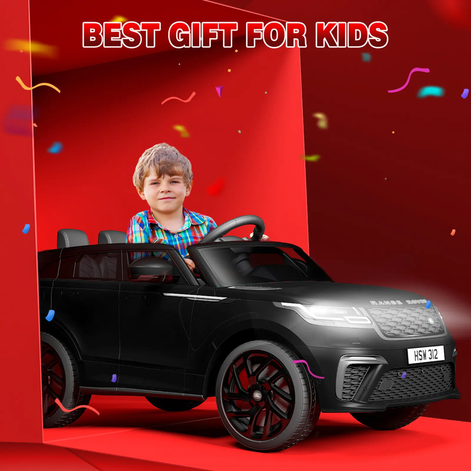 Garvee Licensed 12V Land Rover 2-Seater Kids Electric Ride-On Car, PP + Metal Toy w/Parent Remote Control, Shock Absorbers, Safety Belts, Bright LED Headlights, TF Slot, Music Panel for Ages 4-8