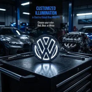 LED VW Logo Light for Volkswagen Golf Jetta Passat CC Polo, 4D/5D Glowing Front Grille Emblem Badge Light, 11cm Car Atmosphere LED Decoration, Universal VW Interior Exterior Upgrade Accessory