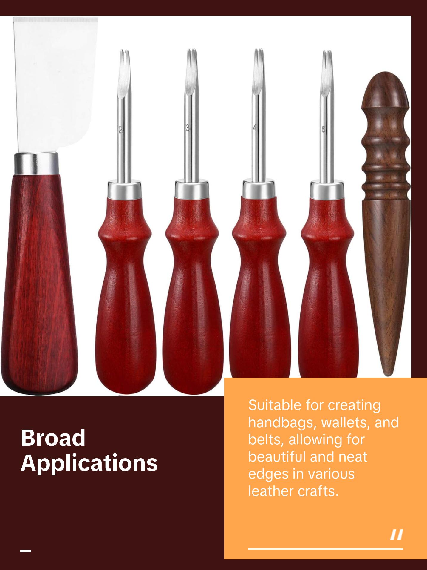 6 Pcs Leather Knife Set, Including 4 Leather Edge Bevelers, Leather Cutting Knife Skiving Knife, Sandalwood Edge Leather Burnisher Tool for DIY Leather Craft,1.5 mm 1.2 mm 1.0 mm 0.8 mm