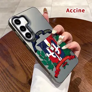 Dominican Republic Emblem Pattern Phone Case Compatible with Samsung Galaxy S24 Plus S25 S23 S22 Ultra S23+ IMD Plate Hologram Drop-Proof Ultra Thin Cell Phone Cover Gift for Boy