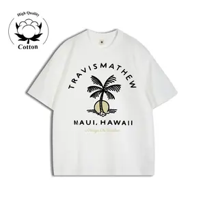 Men's Summer Regular Edition 210g Cotton Blended Short Sleeve T-shirt - "TRAVISMATHEW MAUI, HAWAII" Palm Tree Island Graphic Print, Breathable Fabric, Suitable for Travel, Sports, Fitness, Casual Dressing, Fishing and Golf, Vacation Souvenir Gifts Tshirt