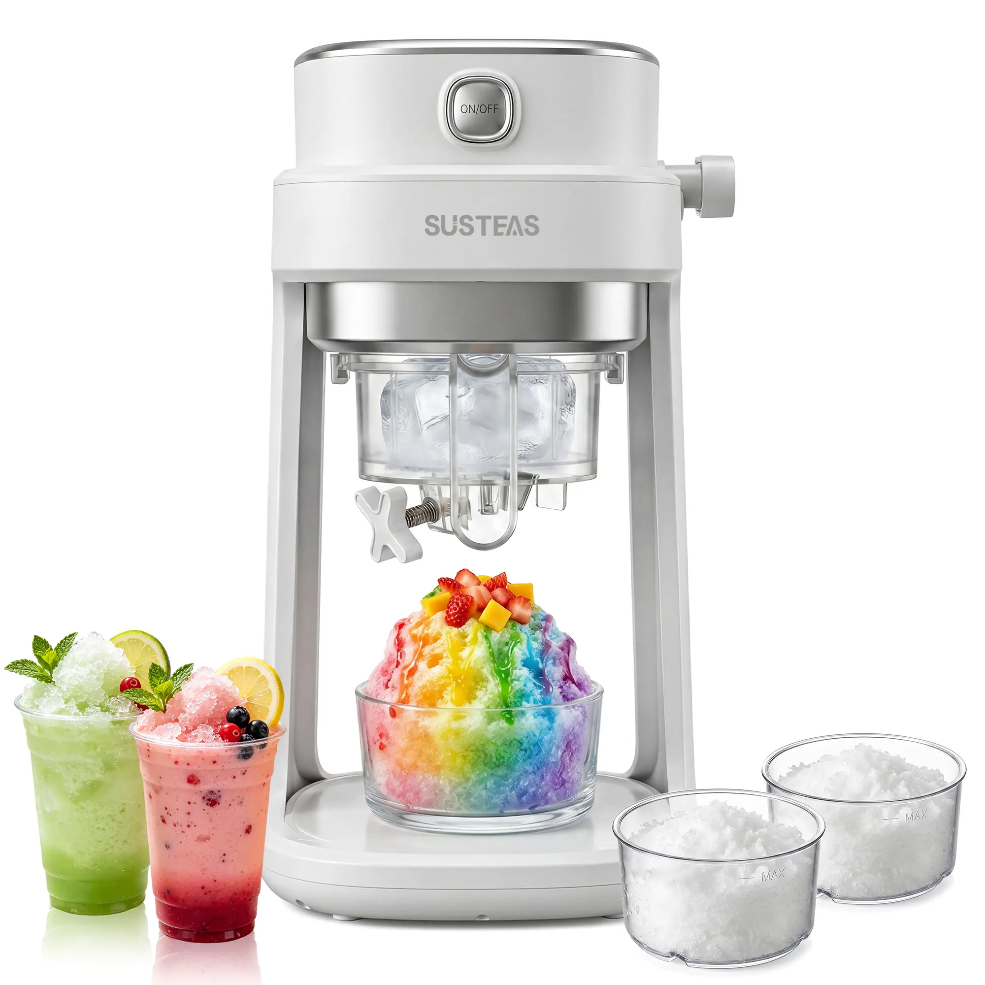 SUSTEAS Professional Ice Shaver Machine, Adjustable Ice Texture for Fluffy Snow, Soft & Crunchy Ice | 250g/min High Efficient Shaving Rate, One-Push Simple Operation for Home, Cafe & Dessert Shop