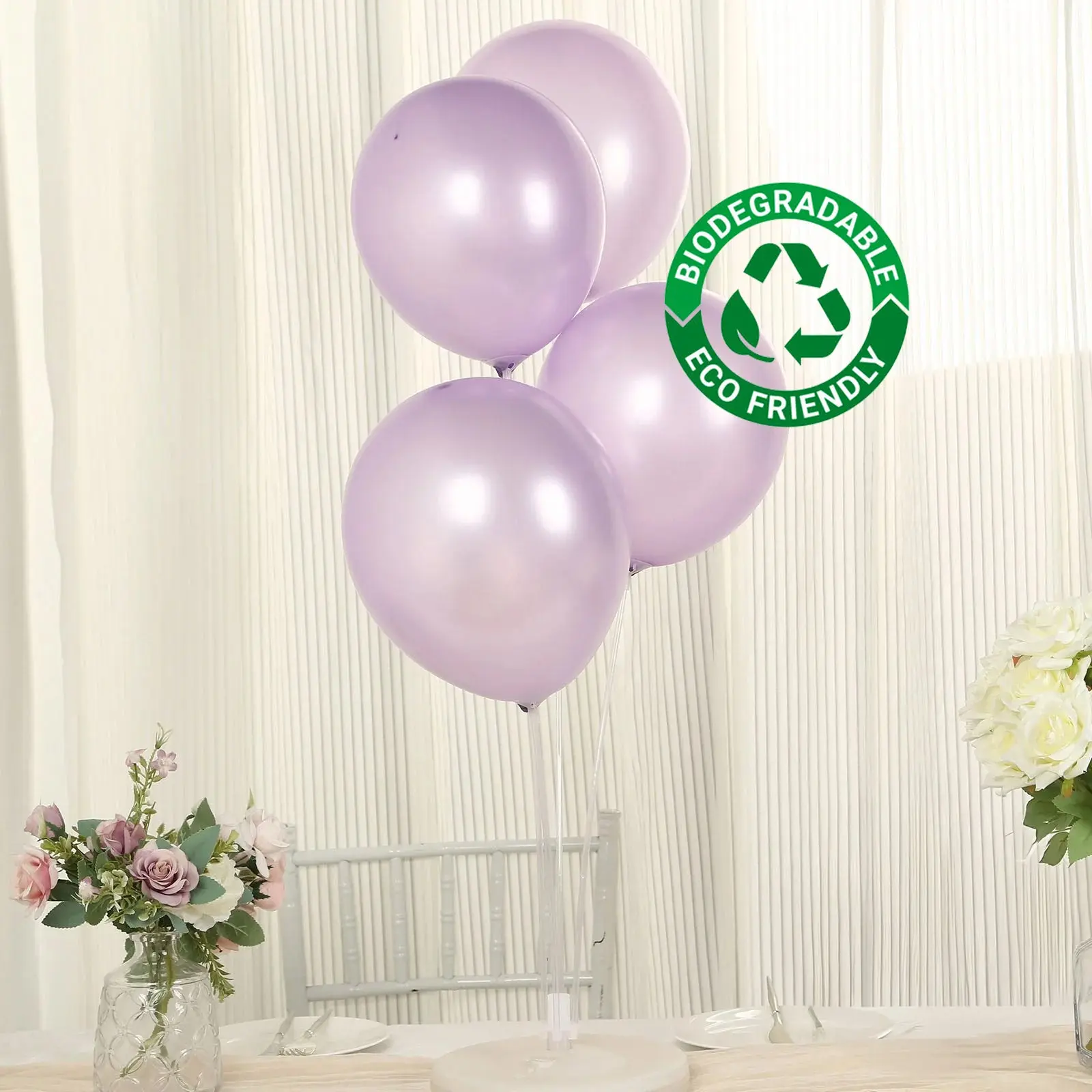50 Pack 12 in Lavender Lilac Biodegradable Latex Balloons, Thick Extra-Strong Helium Balloons for Birthday Party Supplies, Photo Booth Props, Hanging Decor & Ceiling Decor