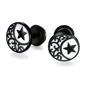 OIDEA Stainless Steel Stud Earrings for Women, Small Engraved Celestial Moon and Star Discs for Casual Daily Wear