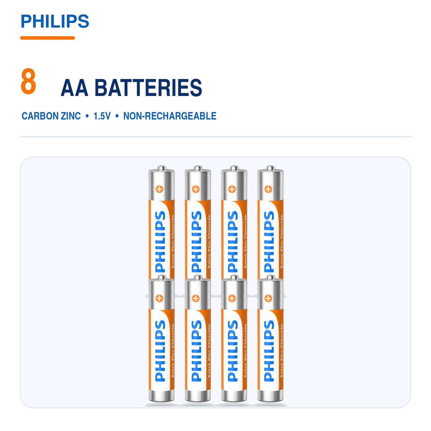 PHILIPS AA Batteries, 4 or 8 Pack, 1.5V Carbon Zinc Non-Rechargeable Batteries for Everyday Low-Drain Household Devices