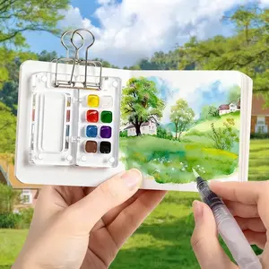 Mini Watercolor Paint Box Set, Portable Acrylic Case with Stand & 12 Colors, Travel Drawing Tools for Indoor Outdoor Art Supplies, Paint Kit