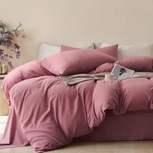 Duvet Cover Queen Size - 100% Washed Cotton Comforter Cover with-Like Texture, Breathable & Soft Bedding for Home, Guest Room and Use,1 Duvet Cover & 2 Pillowcases