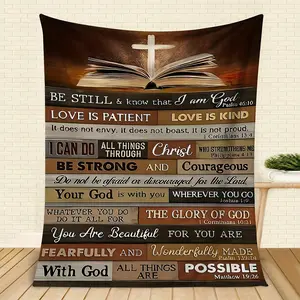 Religious Inspirational Flannel Blanket, Home Decor with Bible Verses, Soft and Heartwarming Faith Blanket, A Warm Gift of Strength and Love-280GSM