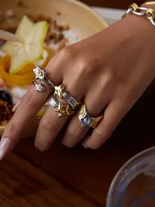 Ladies Ring Water Diamond Five Pointed Star Ribbed Hollowed Out Meteor 18k Gold Plated Anti Allergy Designer s Trendy Punk Hip Hop Casual Accessory Statement Rings Solitaire Stackable Rings