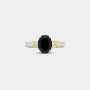 Oval Onyx & Diamond Crossover Ring
