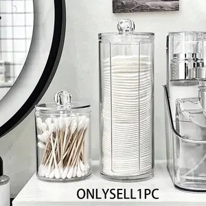 Acrylic Makeup Cotton Storage Box, Transparent Desktop Organizer, Dustproof Q-Tip Holder, Multi-Functional Cosmetic Container