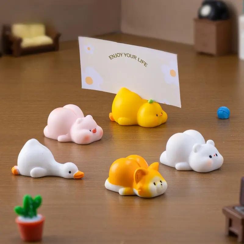 5-Piece Set Cute Pig Duck Butt Clip Sign Holder Figurines Doll House DIY Decoration Accessories Car Desktop Ornaments