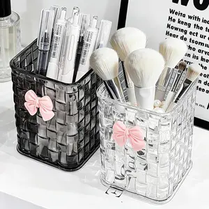 Bow Decor Desk Pen Holder, Clear Makeup Brush Holder, Desk Organizer Tidy, Desk Accessories, Home Office School, Office Stationery Supplies, Valentine's Day Gift, Pen Cups